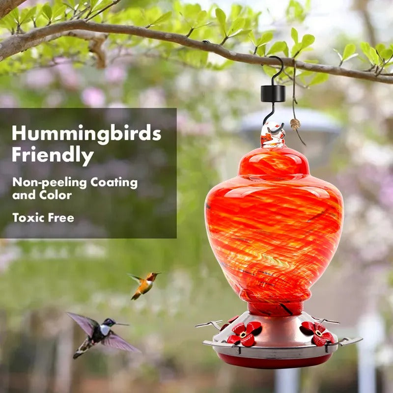 Glosrity Hand Blown Glass Hummingbird Feeder - 38 Ounces